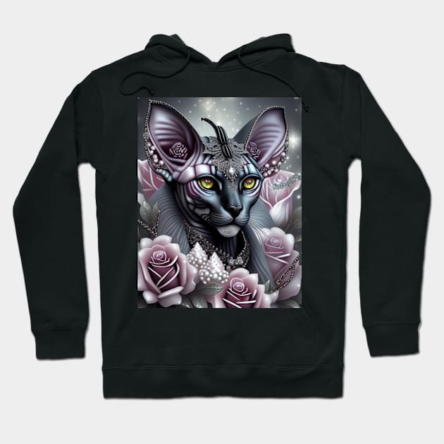 Fantasy Sphynx Cat Dazzles in Pearls Hoodie by Enchanted Reverie